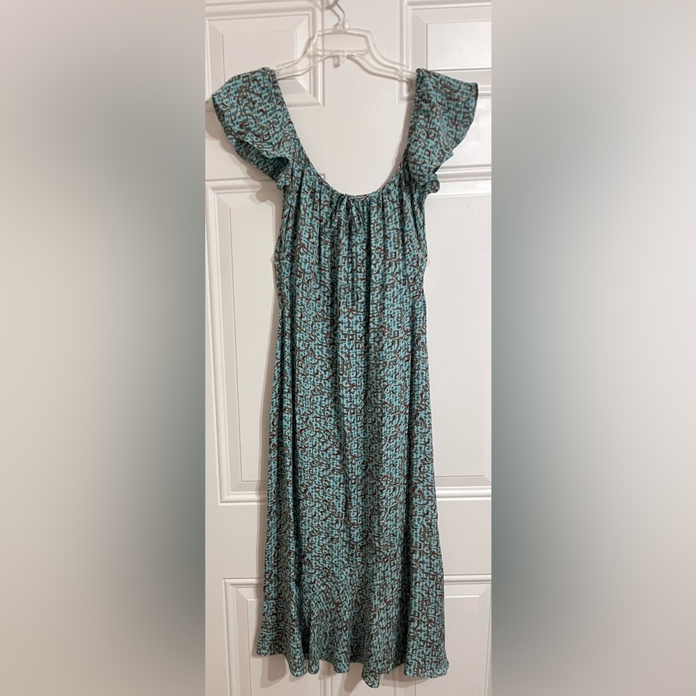 Diane Von Furstenberg 100% Silk Slip Dress 4 Green Floral Ruffle Sleeve Feminine